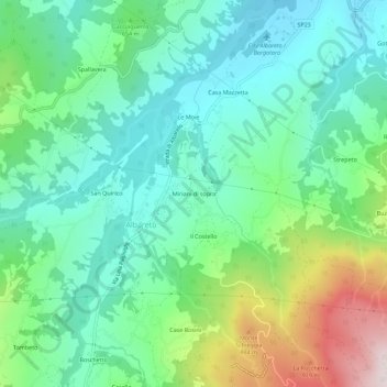 Topografisk kort Miriani di sopra, højde, terræn