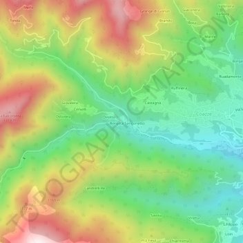 Topografisk kort Dirotto-Sangonetto, højde, terræn