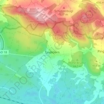 Topografisk kort Taxöldern, højde, terræn