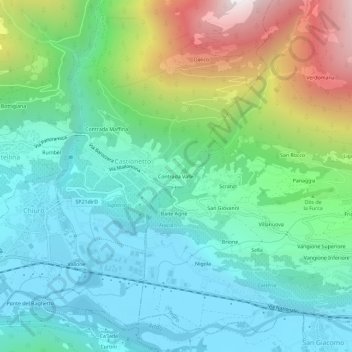 Topografisk kort Contrada Valle, højde, terræn