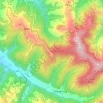 Topografisk kort Vorder Arni, højde, terræn