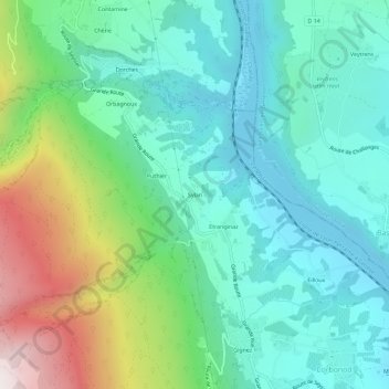 Topografisk kort Sylan, højde, terræn