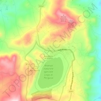 Topografisk kort Pergusa, højde, terræn