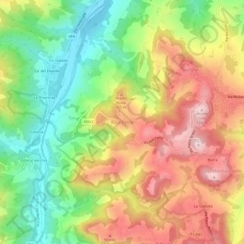 Topografisk kort Rocchetta, højde, terræn
