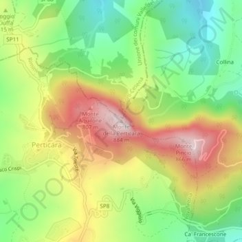 Topografisk kort Monte della Perticara, højde, terræn