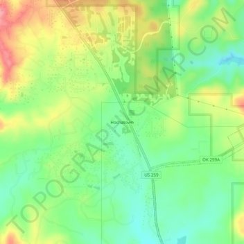 Topografisk kort Hochatown, højde, terræn