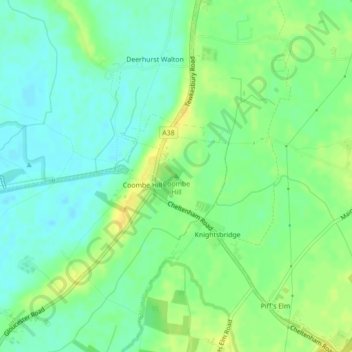 Topografisk kort Coombe Hill, højde, terræn