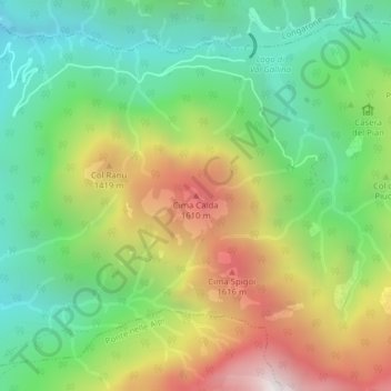 Topografisk kort Cima Calda, højde, terræn