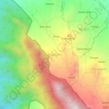 Topografisk kort Batu Noni, højde, terræn