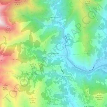 Topografisk kort Serro Inferiore, højde, terræn