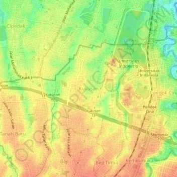 Topografisk kort Kukusan, højde, terræn