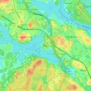 Topografisk kort Fållan, højde, terræn