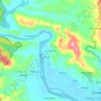 Topografisk kort Karueng, højde, terræn