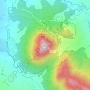 Topografisk kort Gunung Pancar, højde, terræn