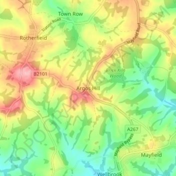 Topografisk kort Argos Hill, højde, terræn