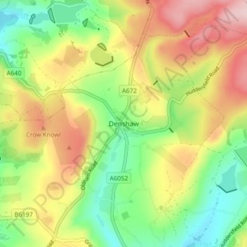 Topografisk kort Denshaw, højde, terræn