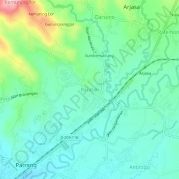 Topografisk kort Baratan, højde, terræn