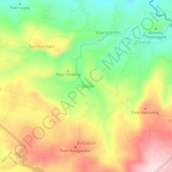 Topografisk kort Cibeber, højde, terræn