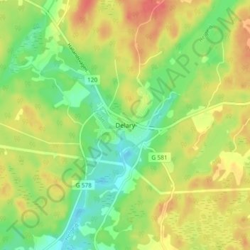 Topografisk kort Delary, højde, terræn