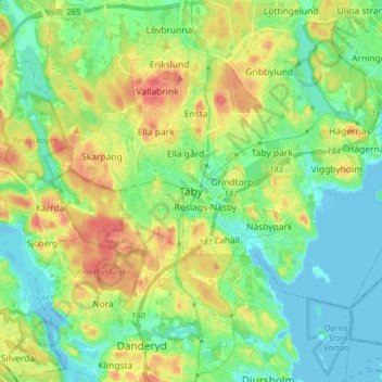 Topografisk kort Täby, højde, terræn