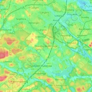 Topografisk kort Stuvsta-Snättringe, højde, terræn