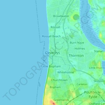 Topografisk kort Cleveleys, højde, terræn