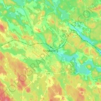 Topografisk kort Åtvidaberg, højde, terræn