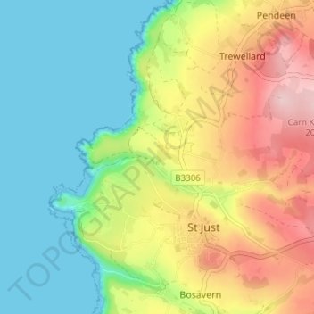 Topografisk kort Kenidjack, højde, terræn