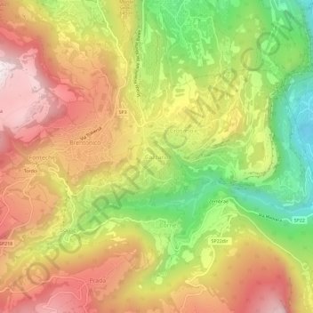 Topografisk kort Cazzano, højde, terræn
