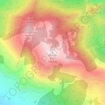 Topografisk kort Monte Inici, højde, terræn