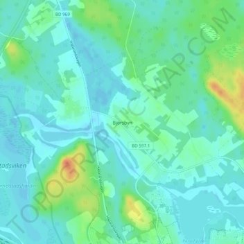 Topografisk kort Björsbyn, højde, terræn