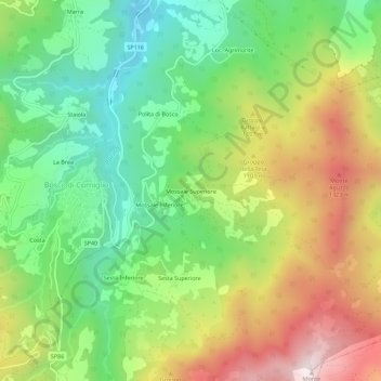 Topografisk kort Mossale Superiore, højde, terræn
