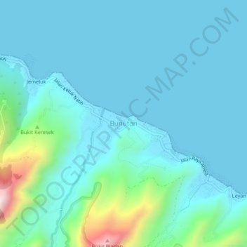 Topografisk kort Bunutan, højde, terræn