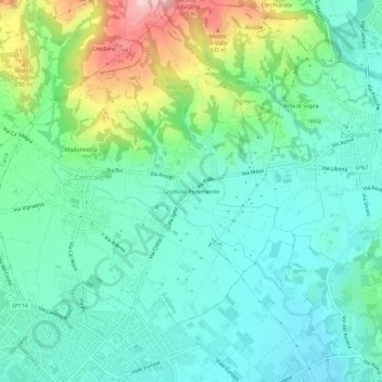 Topografisk kort Grumolo Pedemonte, højde, terræn