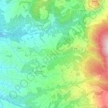 Topografisk kort Donnini, højde, terræn