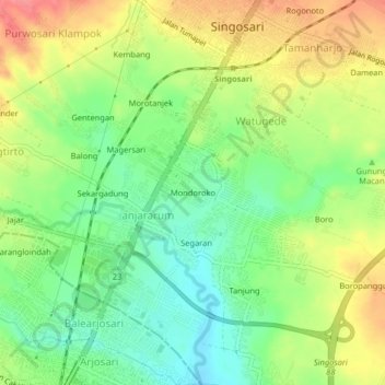Topografisk kort Mondoroko, højde, terræn