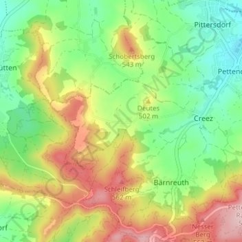 Topografisk kort Gubitzmoos, højde, terræn