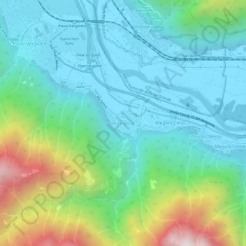 Topografisk kort Rumianca, højde, terræn