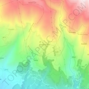 Topografisk kort Accaria Rosario, højde, terræn