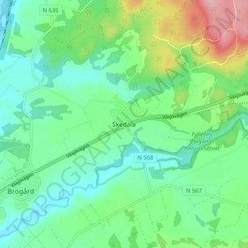 Topografisk kort Skedala, højde, terræn