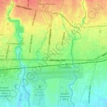 Topografisk kort Maguwoharjo, højde, terræn