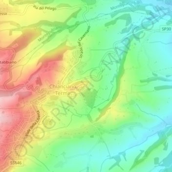 Topografisk kort Valdichiana, højde, terræn