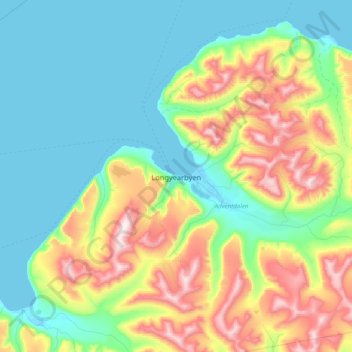 Topografisk kort Longyearbyen, højde, terræn