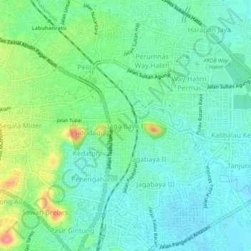 Topografisk kort Jaga Baya I, højde, terræn