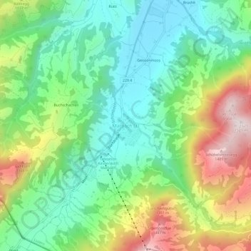 Topografisk kort Marbach LU, højde, terræn