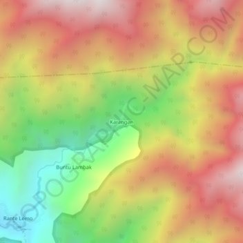 Topografisk kort Karangan, højde, terræn