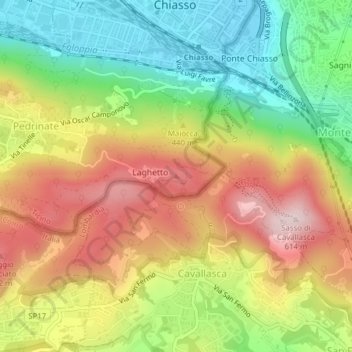 Topografisk kort Dosso Pallanza, højde, terræn