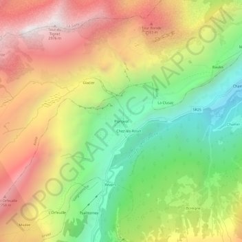 Topografisk kort Planaval, højde, terræn