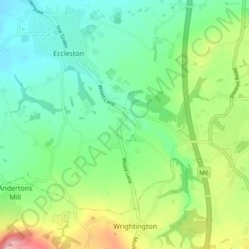 Topografisk kort Heskin Green, højde, terræn
