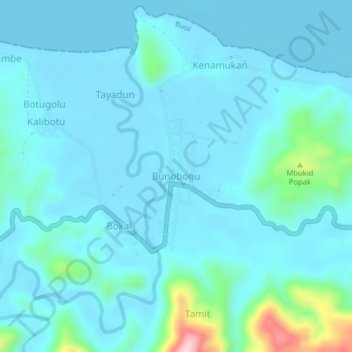 Topografisk kort Bunobogu, højde, terræn